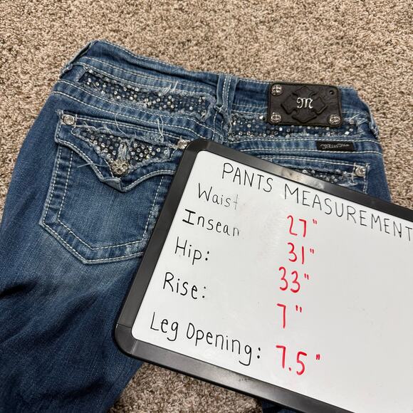 Vintage y2k Women's Low Rise Bedazzled Miss Me Blue Denim Bootcut Jeans Sz 27 - Picture 10 of 10